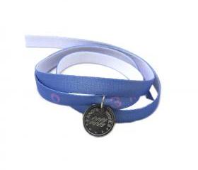 Aquarius horoscope sign light blue wristband- sterling silver 925 pendant on satin ribbon