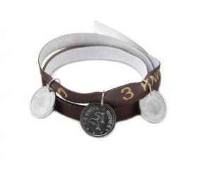 Light brown bracelet - dolphins, sea shell and fish sterling silver 925 pendants on satin ribbon
