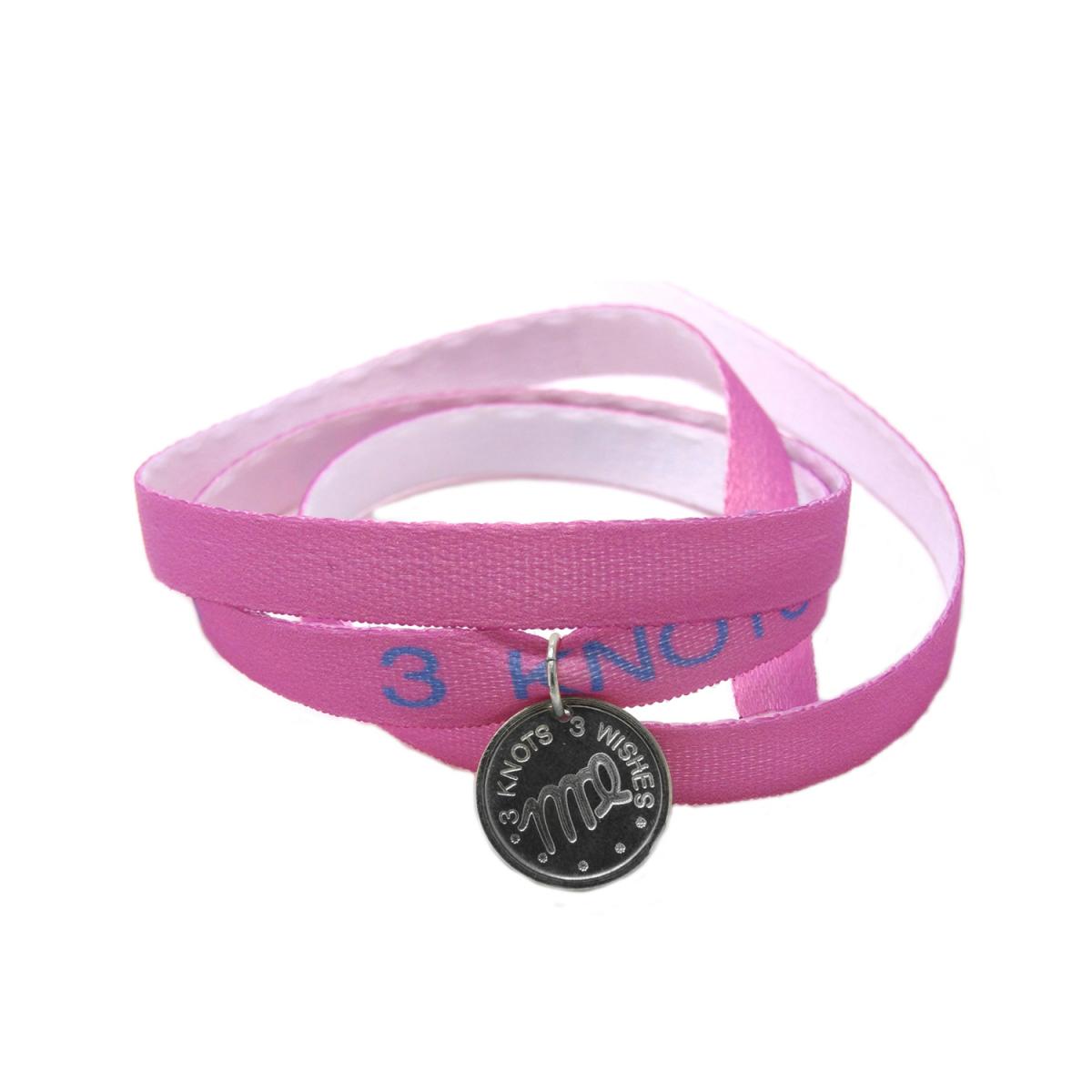 Virgo zodiac sign pink wristband- sterling silver 925 pendant on satin ribbon