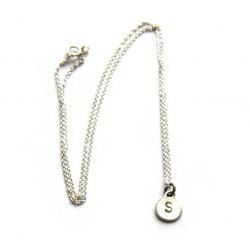  Alphabet Jewelery - Hand Stamped Initial bracelet- handmade sterling silver 925 personalized pendant on 18cm long chain