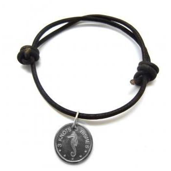 Sea horse - sterling silver 925 pendant on leather cord OR satin ribbon wristband