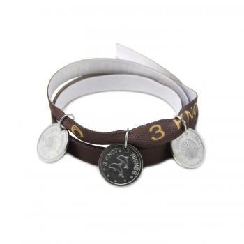 Light brown bracelet - dolphins, sea shell and fish sterling silver 925 pendants on satin ribbon